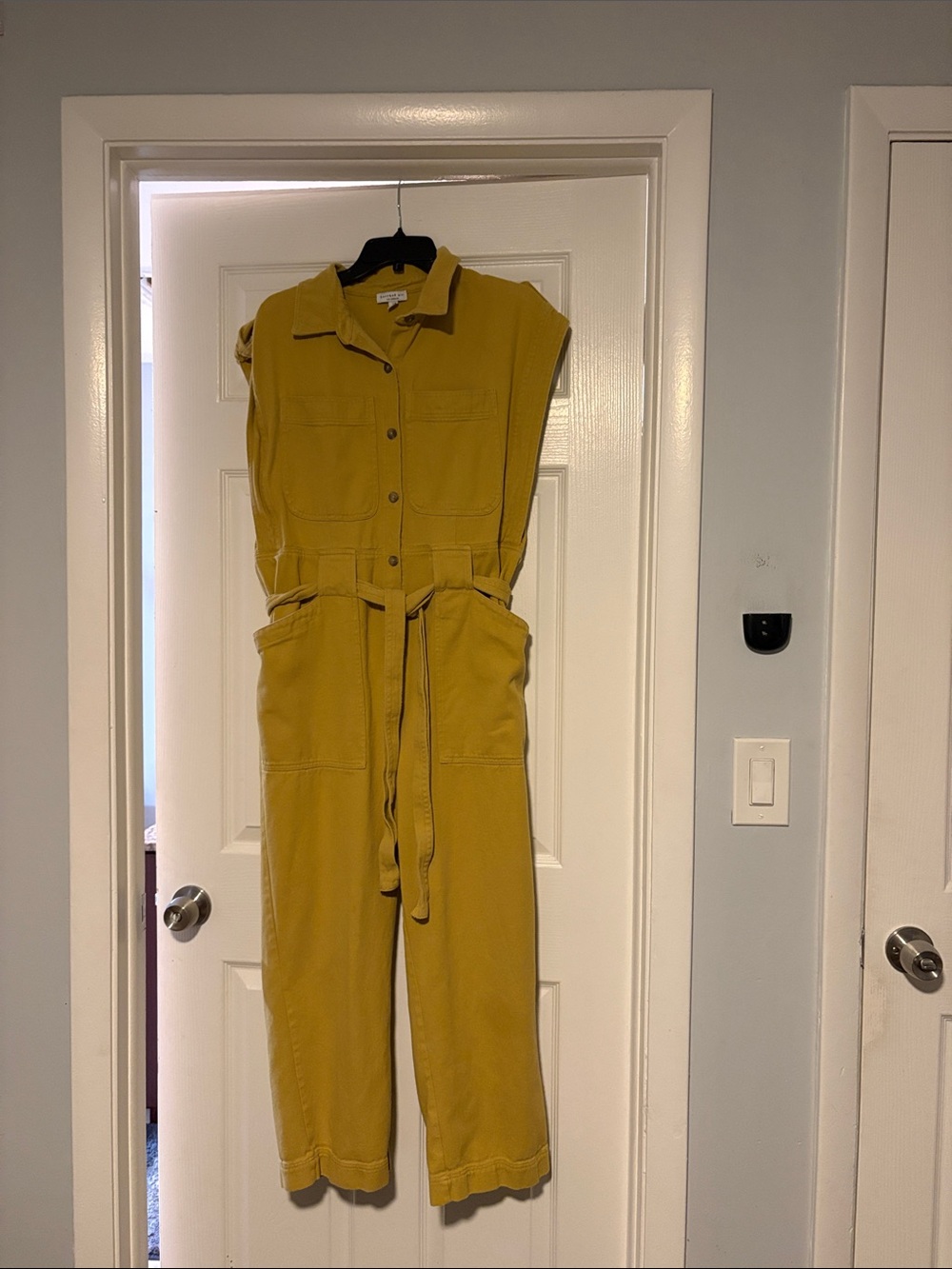 Current Air Anthropologie Mustard Utility Jumpsuit with Self Tie Belt